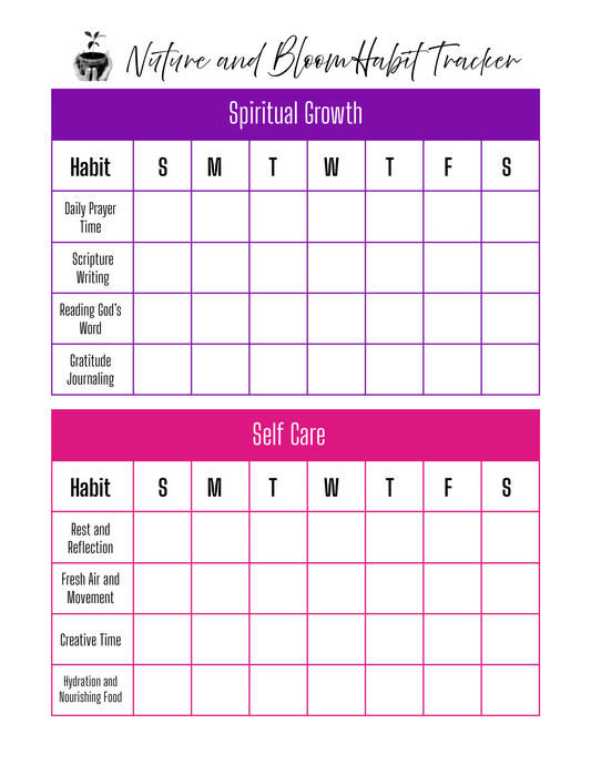 Nuture and Bloom Habit Tracker | Faith-Based Personal Growth Planner