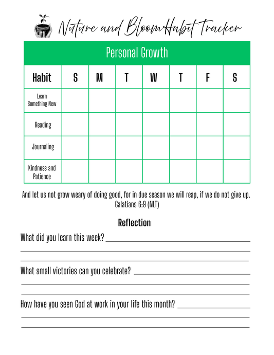 Nuture and Bloom Habit Tracker | Faith-Based Personal Growth Planner