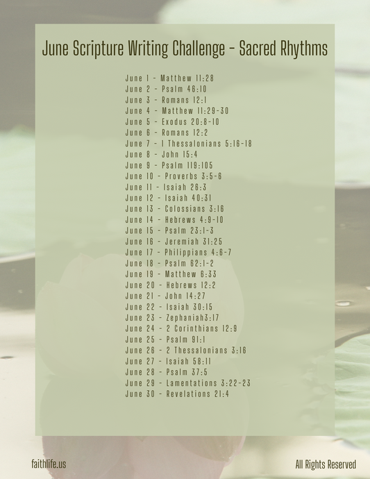 June Scripture Writing Challenge | Free Printable List of Daily Bible Verses